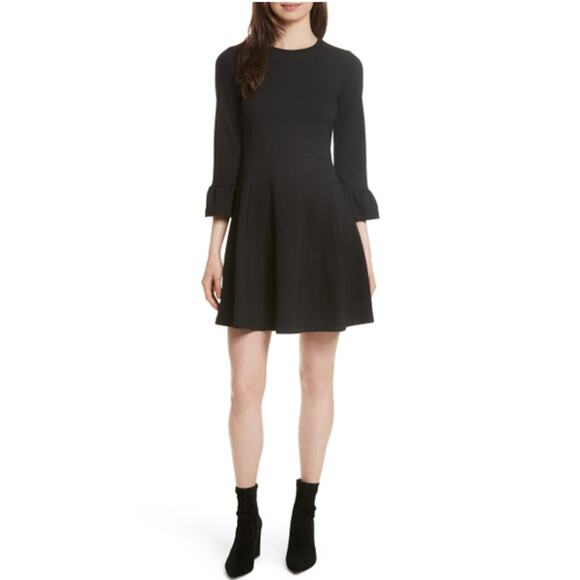 Kate Spade Broome Street Bell Sleeve Ponte Knit Fit & Flare Black Mini Dress - Picture 1 of 12
